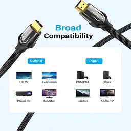 Кабель HDMI M - M, 3.0 м, V2.0, 4K 60Гц, обплетення, Zinc Alloy Type чорний Vention - мініатюра 6