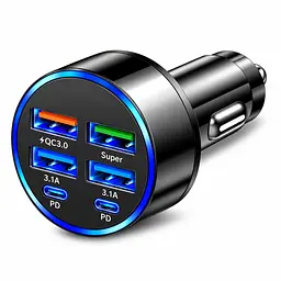 Автомобільний зарядний пристрій 6-в-1 PowerHub 100Вт (4USB + 2PD)