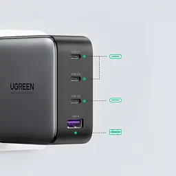 Зарядний пристрій 4xUSB 100W (3xUSB-C+USB-A) Gan Tech Fast GAN Charger чорний CD226 Ugreen - мініатюра 3