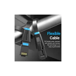 Патч-корд 1м, UTP cat 6 RJ-45 flat black Vention (IBJBF) - мініатюра 2