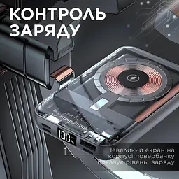 Павербанк універсальний з магнітною бездротовою зарядкою MAGSAFE Li-Pol 10000 мАг для телефона та інших пристроїв  Power bank Smart X зі швидкою зарядкою Fast Charge та 3 вбудованими кабелями (Lightning, USB-C, USB-A) 10000 mAh Чорний - мініатюра 10