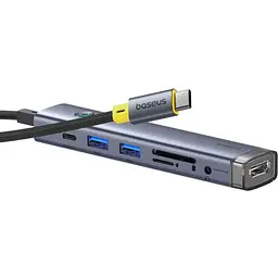 USB-Хаб Baseus UltraJoy Series 7-Port HUB AIR Space Grey (Type-C to HDMI4K@60Hz*1+USB3.0*2+PD*1+SD/TF3.0*1+3.5mm*1) (B00052803811-02) - мініатюра 4