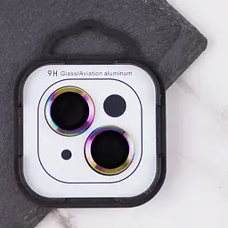 Захисне скло Metal Classic на камеру (у упак.) для Apple iPhone 14 (6.1) / 14 Plus (6.7) Бузковий / Rainbow - мініатюра 6