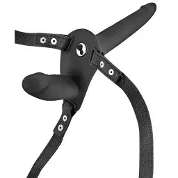 Подвійний страпон Fetish Tentation Vibrating Strap-On with Double Dildo Black з вібрацією