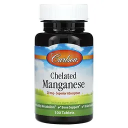 Марганец Chelated Manganese 20 mg 100 Tablets Carlson vit0005405