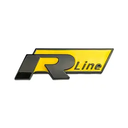 Емблема напис Rline для Volkswagen чорний+жовтий 78х26 метал (на скотчі)