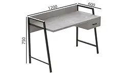 Письмовий стіл Ferrum-decor Комфорт 750x1200x600 Чорний метал ДСП Бетон 32 мм (FRD-103449) - мініатюра 2