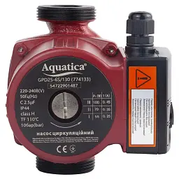 Насос циркуляційний 100Вт Hmax 6м Qmax 75л/хв Ø1½" 130мм+гайки Ø1" AQUATICA (774133) - мініатюра 8