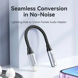 Перехідник Lightning to 3.5mm 0.1m cotton braided aluminum gray Vention (BMBHA) - мініатюра 4