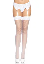 Панчохи Leg Avenue Nylon Fishnet Thigh Highs White One size - мініатюра 3