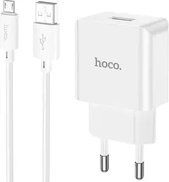Універсальна зарядка для телефона Hoco C106A Leisur 10.5 Вт/2.1 A кабель MicroUSB 1 порт USB блок живлення з дротом Білий - мініатюра 3