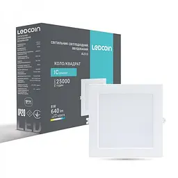 Свiтильник свiтлодiодний Ledcoin AL513 квадрат білий 8W 6500K (80338) - мініатюра 2
