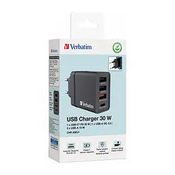 Зарядний пристрій Verbatim USB 30 Вт PD 3.0 4 порти чорний (49700)