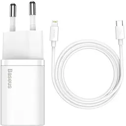 МЗП Baseus Super Si Quick Charger 20W (1USB-C) + кабель Type-C to Lightning (TZCCSUP-B) Білий