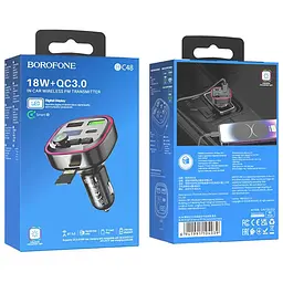 АЗП FM модулятор Borofone BC48 Broad 18W+QC3.0 (2USB-A/1C) Black - мініатюра 6