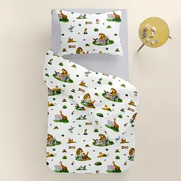 Дитяча постільна білизна в ліжечко ZOO ANIMALS CS9, зелений (AnimalsZooRestLawn_Grey110x160_140) - мініатюра 2