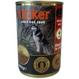 Вологий корм Klicker для дорослих собак шматочки яловичини в желе 400 г.