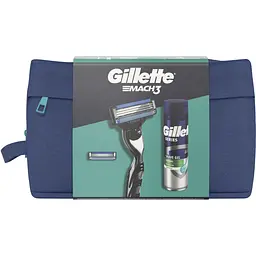 Подарунковий набір для чоловіків Gillette Mach3: бритва + змінні катріджі для гоління 2 шт. + гель для гоління + косметичка - мініатюра 2