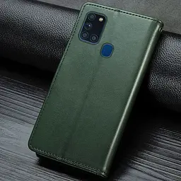 Шкіряний чохол-книжка GETMAN Gallant (PU) для Samsung Galaxy A21s Зелений - мініатюра 4