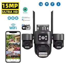 Вулична WiFi IPкамера Besder F1  15Мп  чорна 3 незалежних об'єктиви поворотні додаток ICSEE