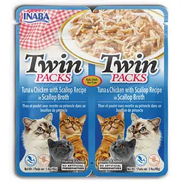 Ласощі пауч İnaba Twin Packs для котів, з тунцем та куркою в бульйоні з гребінців 2x40 г