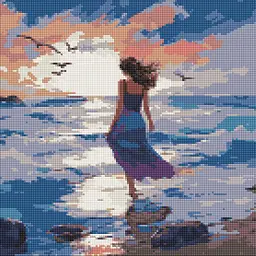 Алмазна мозаїка/вишивка Пейзаж. Дівчина біля моря 40*40 см Ідейка AMO 7965