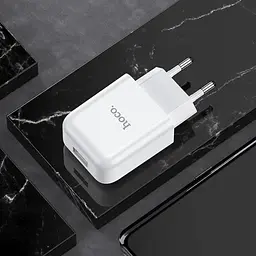 Мережевий зарядний пристрій Hoco N2 Vigour з 1 USB/2.1 A з гнучким кабелем Type-C Білий - мініатюра 6