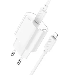 Мережевний зарядний пристрій Hoco C109A Fighter PD20W+QC3.0 1USB-A/1C + кабель Type-C to Lightning White - мініатюра 5