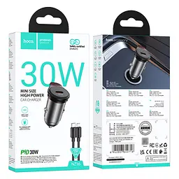 Автомобільний зарядний пристрій Hoco NZ16 Type-C PD 30W metal grey + кабель Type-C to Lightning - мініатюра 8