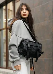 Жіноча сумка бананка Sambag Dynamicdart чорна 38 × 21 × 7 см (80411702) - мініатюра 5