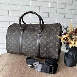 Дорожня сумка велика містка з екошкіри коричнева на плече (1589К) - мініатюра 4