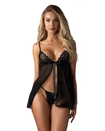 Сорочка бебі-дол Obsessive Blomentis babydoll & thong, M/L, мереживний ліф, стрінги в комплекті