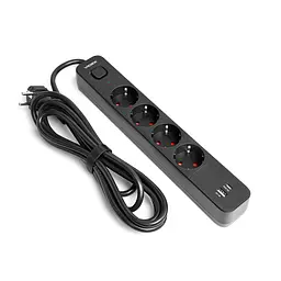 Мережевий подовжувач VIDEX ONCORD з/з 4п 3м (3x1.5мм) 3.4А USB(QC3.0) +USB-C(PD20W) з кнопкою Black VIDEX (27696-000) - мініатюра 2