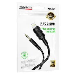 Аудіо кабель Aux Borofone BL25A Nice (Lightning to AUX 3.5mm) (1m) Black - мініатюра 3
