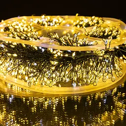 Новорічна гірлянда кімнатна роса Garlando D1500L50MGY 50 м 1500 LED Хвойна лапа зелений дріт Жовте сяйво  - мініатюра 4