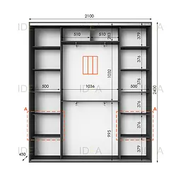Шафа-купе Idea серія 3 210 x 45 x 240 см Антрацит Дзеркало - мініатюра 2
