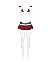Еротичний костюм школярки з мініспідницею Obsessive Schooly 5pcs costume L/XL, біло-червоний, топ, с - мініатюра 5