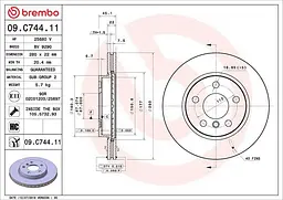 Диск гальмівний вентильований Mini, Bmw 2 13-25р Brembo (09.C744.11)