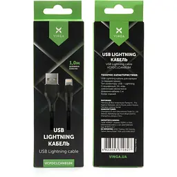 Дата кабель USB 2.0 AM to Lightning 1.0m cylindric nylon back Vinga (VCPDCLCANB1BK) - мініатюра 4