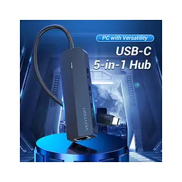 Концентратор Vention USB 3.1 Type-C to 3xUSB 2.0+MicroUSB+RJ45 100M Ethernet black (TGOBB) - мініатюра 2
