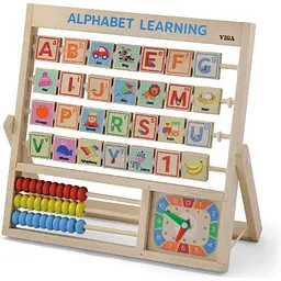 Дерев'яна гра Viga Toys Англійський алфавіт із годинником і рахівницею (50033) - мініатюра 2