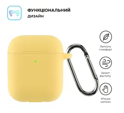 Силіконовий чохол для навушників Apple AirPods 2, Hang Case, жовтий, ультратонкий захисний кейс товщиною 2 мм, захист від подряпин, пилу та ударів, компактний, з карабіном для кріплення, ArmorStandart (ARM59696) - мініатюра 2