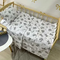 Змінний постільний комплект в дитяче ліжечко 120*60 см (наволочка + простирадло + підковдра) BST Сірі ведмедики