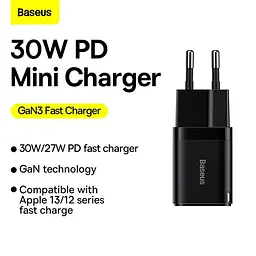 Адаптер-блок живлення мережевий Baseus GAN3 Fast Charger 30 W (CCGN010101) чорний - мініатюра 3