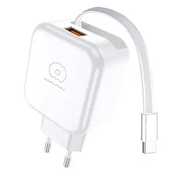 Мережевий зарядний пристрій з кабелем WUW-C268 12W fast charger USB A +retractable 70cm type c Cable