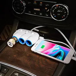 Адаптер розгалужувач трійник для авто HOCO C1 dual USB triple cigarette lighter 3 Sockets 2USB - мініатюра 6