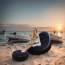 Надувний диван з пуфом Air Sofa / Надувне велюрове крісло з пуфиком + насос Фіолетовий - мініатюра 3