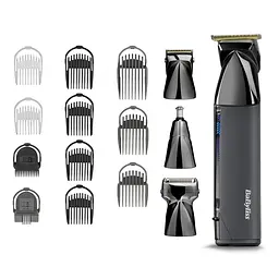 BaByliss Набір для стрижки Super-X Metal Black Edition, для голови, вусів, бороди,носа і тіла, акум., насадок-15, сумка для зберігання, підставка, сталь, чорний