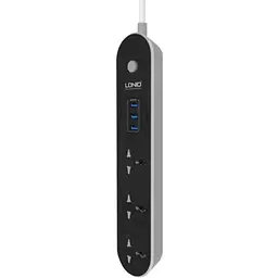 Мережевий зарядний пристрій подовжувач LDNIO SC3301 3 USB 3 розетки 1.6m сіро-чорний