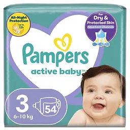 Підгузки Pampers Active Baby Midi дитячі одноразові розмір 3 6–10 кг 54 шт (Pampers3Active BabyMidi54)